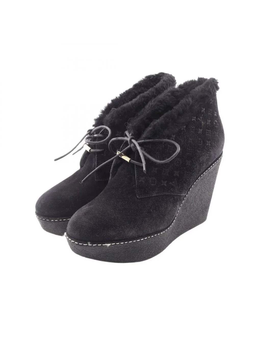 Louis Vuitton Boots Monogram Wedge Sole Short Suede Shearling